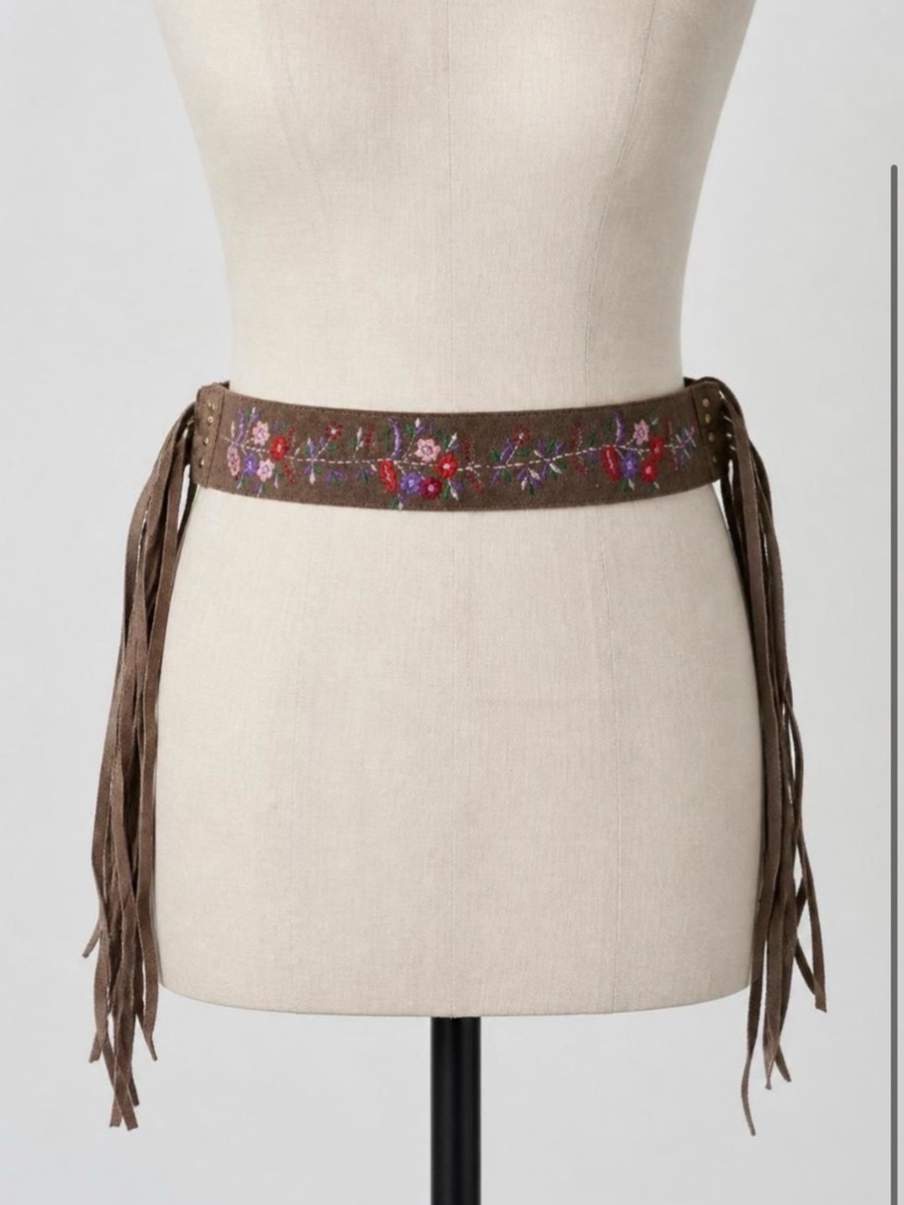 Lejon vintage embroidered leather suede belt Small